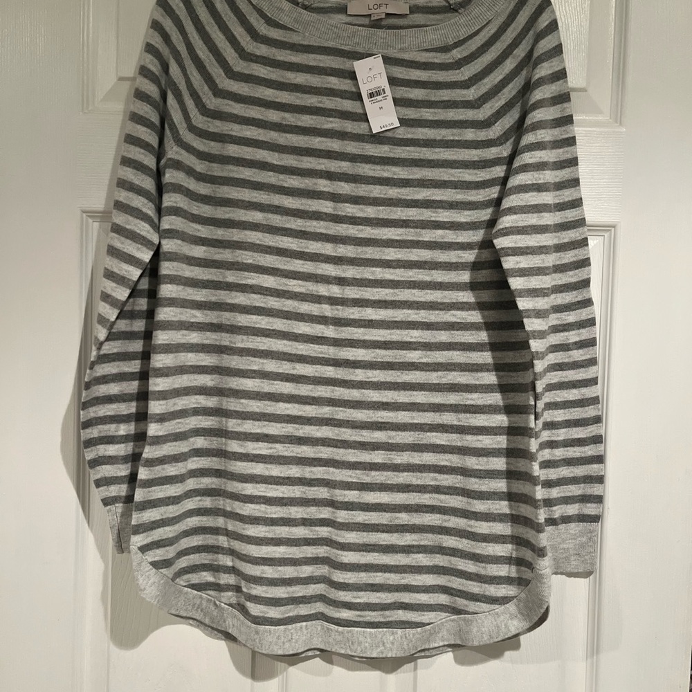 LOFT Heather Gray Striped Pullover